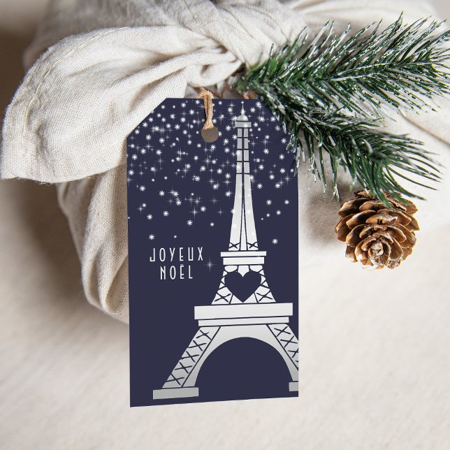 Pariser Weihnachten mit Eiffelturm und Schnee Geschenkanhänger (A Parisian Christmas gift tag)