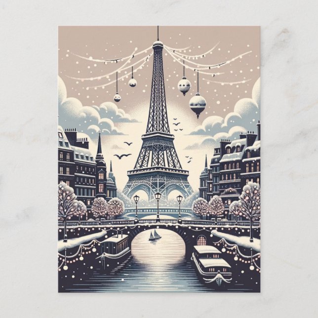 Pariser Winter Elegance - Weihnachten in der Stadt Postkarte (Vorderseite)