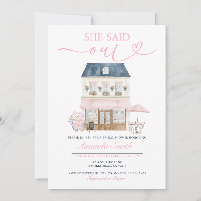Parisian Cafe Afternoon She Said Oui Bridal Shower Einladung (Vorderseite)