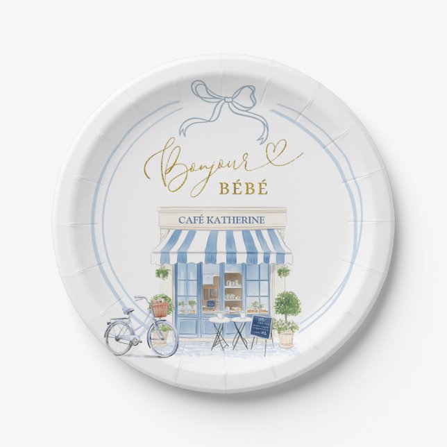 Parisian Cafe Boy Baby Shower Pappteller (Vorderseite)