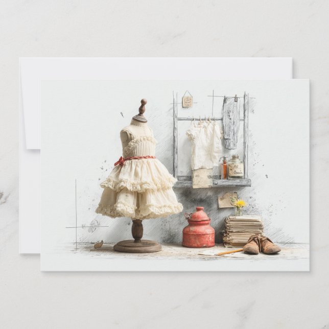 Parisian Ruffle Dress Writer's Studio 1. Geburtsta Einladung (Vorderseite)