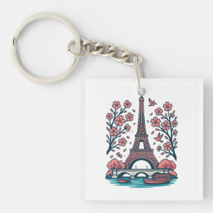 Parisian Souvenir Eiffel Tower Paris Kirschbaum Schlüsselanhänger