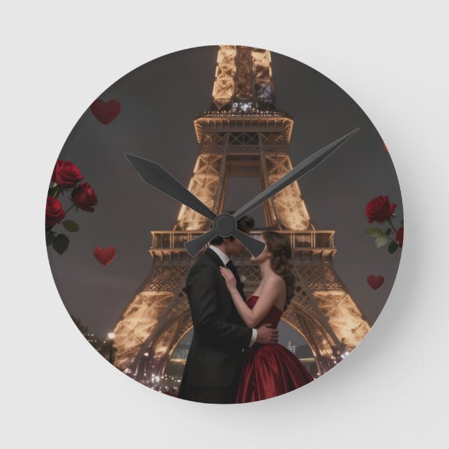 Parisian Valentines Day Runde Wanduhr (Vorderseite)