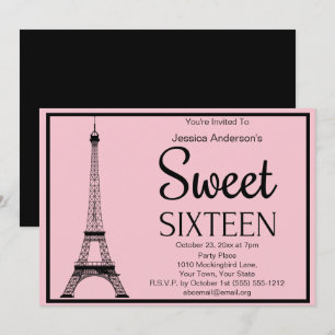 Parisianisches Rosa Schwarzer Eiffelturm Sweet Six Einladung