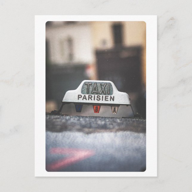 Parisien Taxi im Regen Postkarte (Vorderseite)