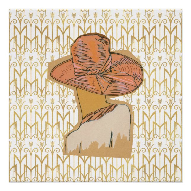 Parisienne Pink und Gold Art Deco Flapper Poster (Vorderseite)