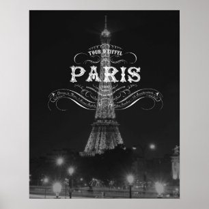 Parisschwarzweiss-Reise-Plakat-Eiffelturm Poster