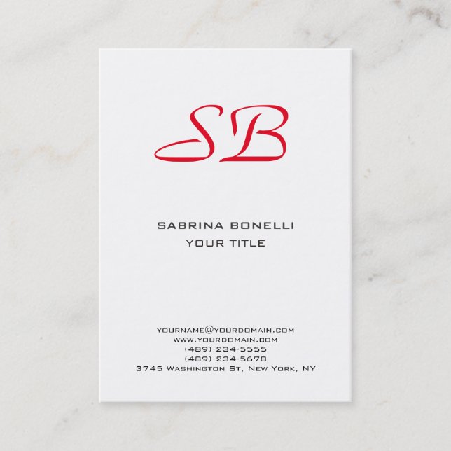 Park Avenue Monogram White Red Niedlich Business C Visitenkarte (Vorderseite)