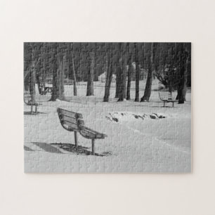 Park Benches inmitten einer Winterlandschaft Famil