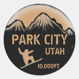 Park City Utah braune Snowboardkunstaufkleber Runder Aufkleber