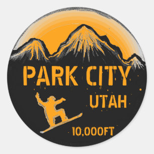 Park City Utah Orangen-Snowboard-Kunstaufkleber Runder Aufkleber