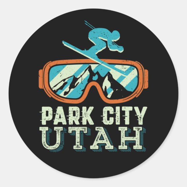 Park City Utah Retro Skifahren Snowboarden Runder Aufkleber (Vorderseite)
