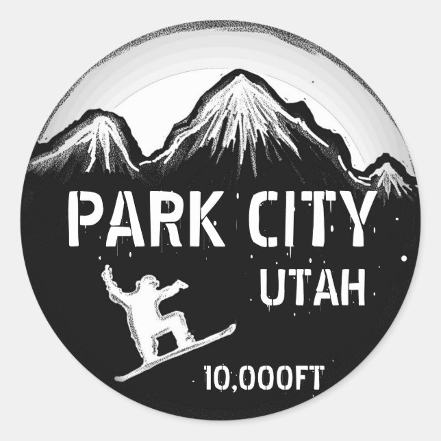 Park City Utah Schwarz-weiße Snowboard-Kunstaufkle Runder Aufkleber (Vorderseite)