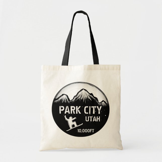 Park City Utah Snowboard Art Schwarz wiederverwend Tragetasche (Vorne)