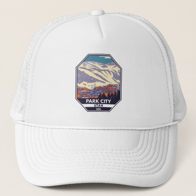 Park City Utah Wintergebiet Emblem Truckerkappe (Vorderseite)