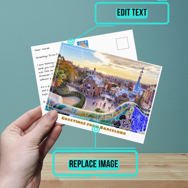 Park Guell Barcelona Spanien Modernes Postkarte (When you are looking to share your experiences, sending a postcard is a sweet gesture.)