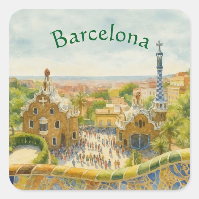 Park Güell in Barcelona, Spain Quadratischer Aufkleber (Vorderseite)