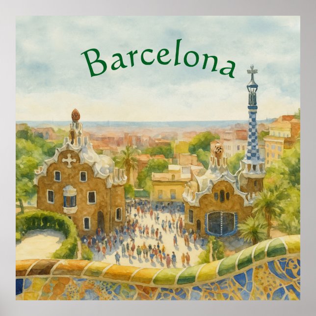 Park Güell in Barcelona, Spanien Poster (Vorne)