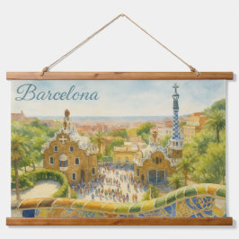 Park Güell in Barcelona Wandteppich Mit Holzrahmen