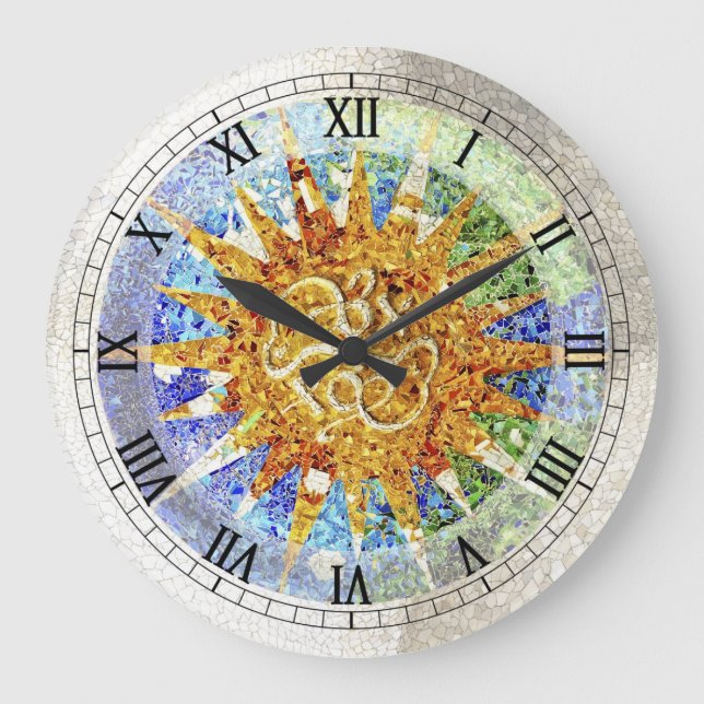 Park Guell mosaics Wall Clock Große Wanduhr (Vorderseite)