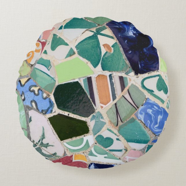 Park Guell Mosaiken Rundes Kissen (Vorderseite)