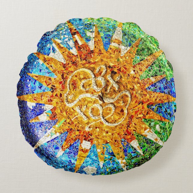 Park Guell Mosaiken Rundes Kissen (Vorderseite)