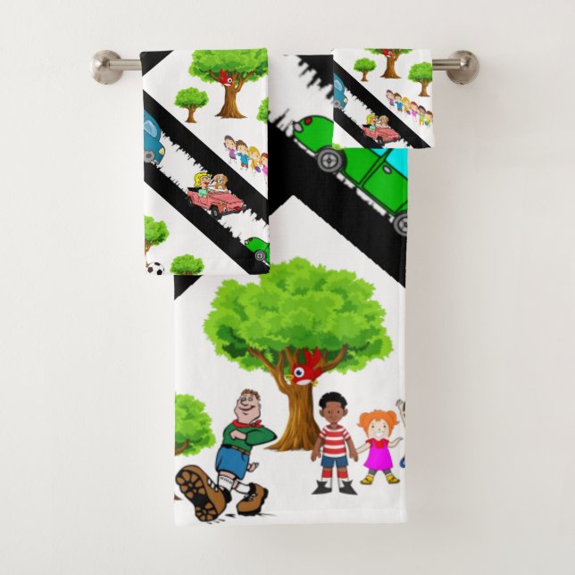 Park Kids Hunde Bäume Autos Badezimmer Handtuch Se Badhandtuch Set (Insitu)