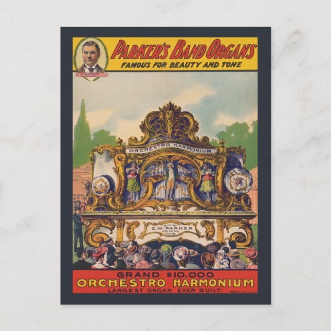 Parker Band Organs, berühmt für Schönheit und Ton Postkarte (Vorderseite)