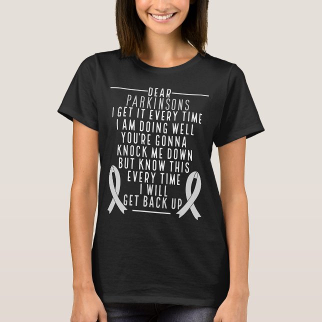 Parkinson-Krankheit Bewusstsein zurück Silver Ribb T-Shirt (Vorderseite)