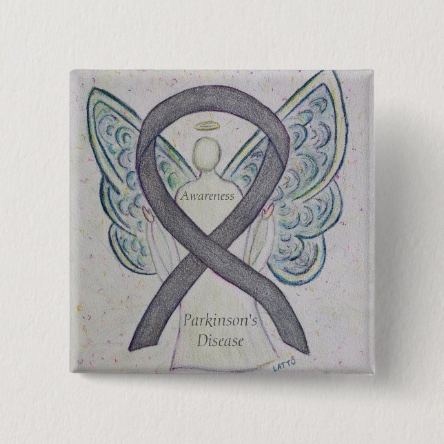 Parkinson's Disease Awareness Ribbon Angel Art But Button (Vorderseite)