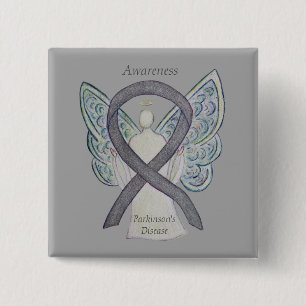 Parkinson's Disease Awareness Ribbon Angel Art But Button