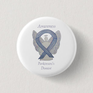 Parkinson's Disease Awareness Ribbon Angel Art But Button