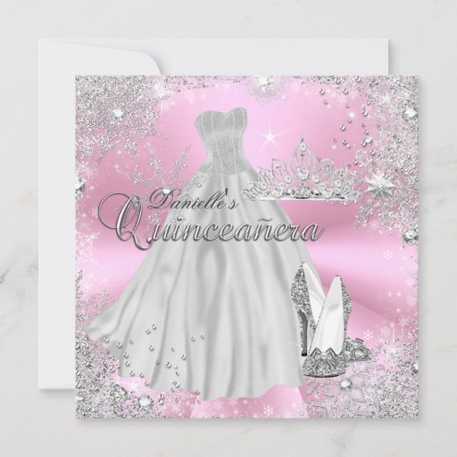 Parkle rose Flocon de neige Quinceanera Invitation (Devant)