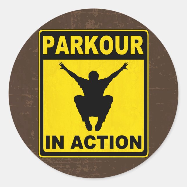 Parkour in Action-Signboard Runder Aufkleber (Vorderseite)