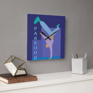 Parkour Quadratische Wanduhr