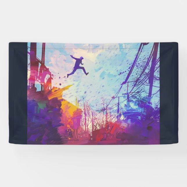 Parkour Urban Free Running Freestyling Moderne Kun Banner (Horizontal)