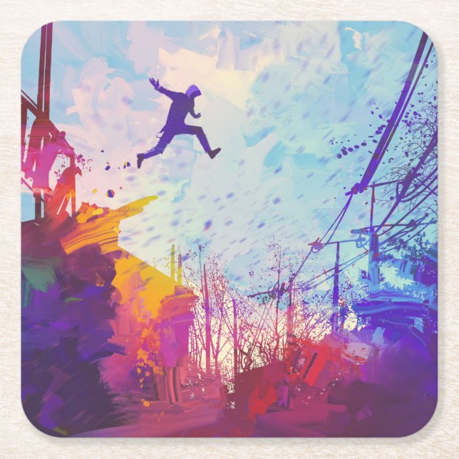 Parkour Urban Free Running Freestyling Moderne Kun Rechteckiger Pappuntersetzer (Vorderseite)
