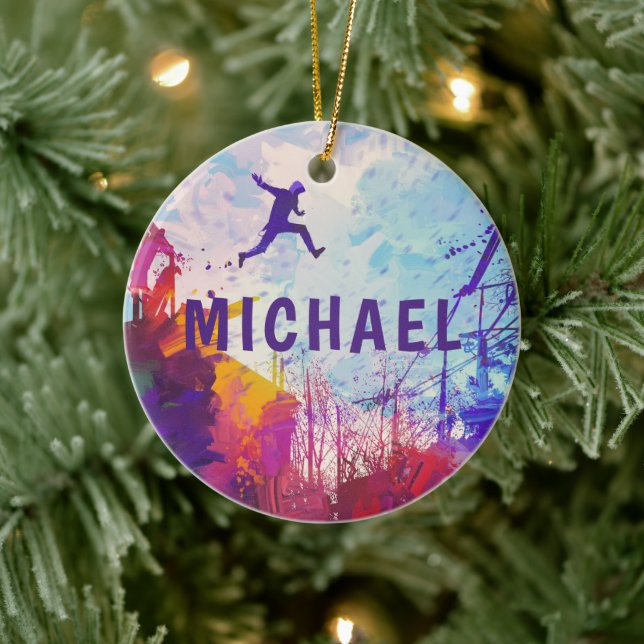Parkour Urban Free Running Personalisiert Name Keramik Ornament (Baum)