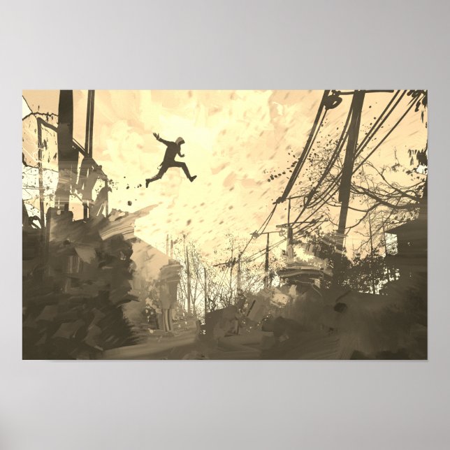 Parkour Urban Obstacle Course Moderne Sepia Poster (Vorne)