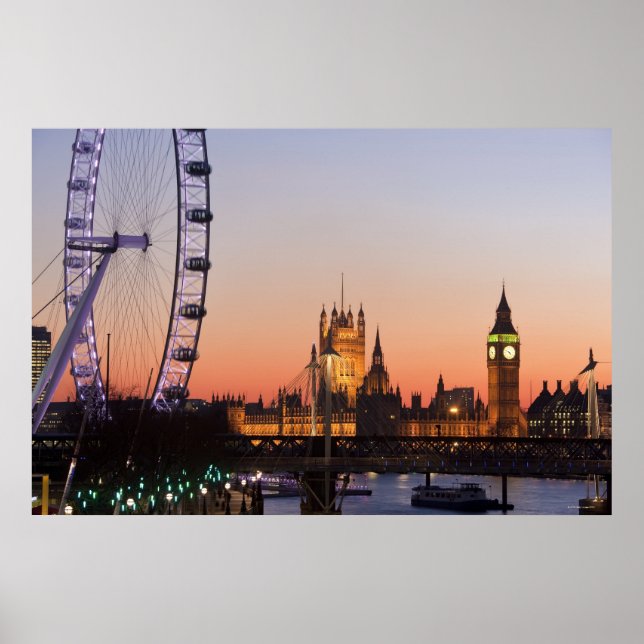 Parlamentshäuser und das Londoner Auge Poster (Vorne)