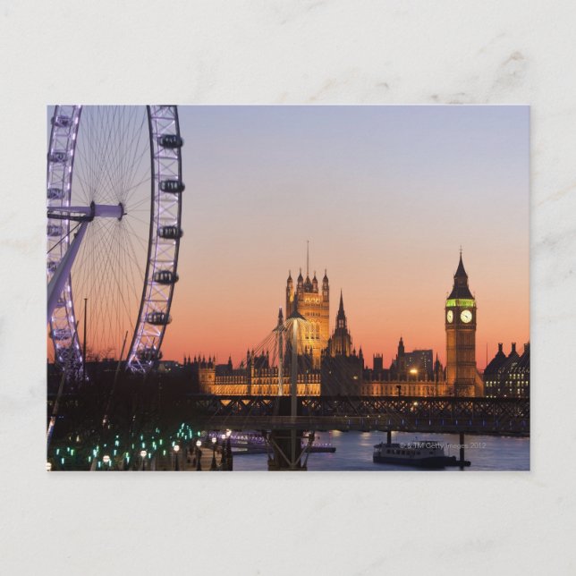 Parlamentshäuser und das Londoner Auge Postkarte (Vorderseite)