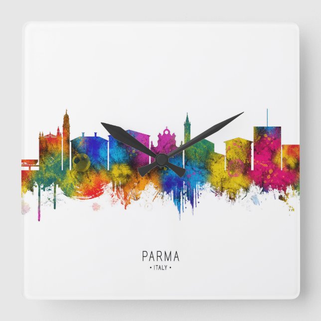       Parma Italy Skyline Quadratische Wanduhr (Vorderseite)
