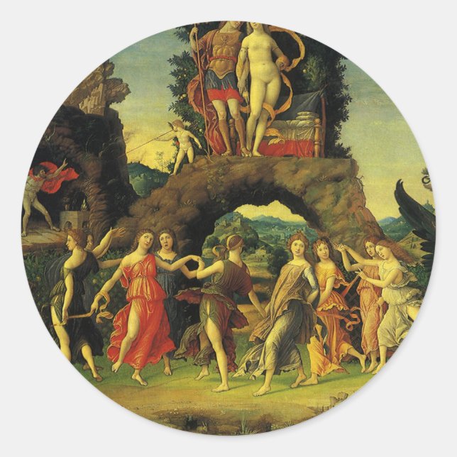 Parnassus, Mars und Venus von Andrea Mantegna Runder Aufkleber (Vorderseite)