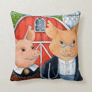 Parodie-Aquarell-Kunstmalerei des Schweins Kissen