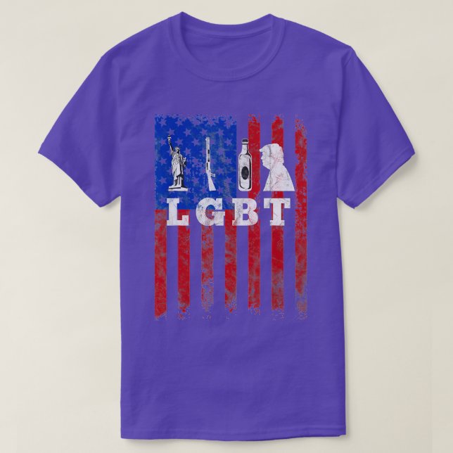 Parody LGB Funny Liberty Guns Beer American Flag T-Shirt (Design vorne)