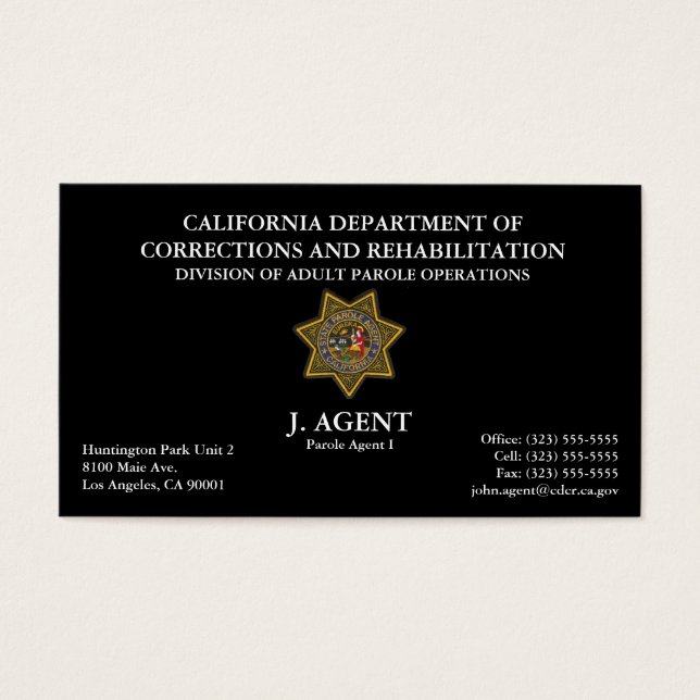 Parole Agent Business Card Schwarz (Vorderseite)