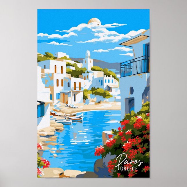 Paros Greece Art Vintage Travel Illustration Poster (Vorne)