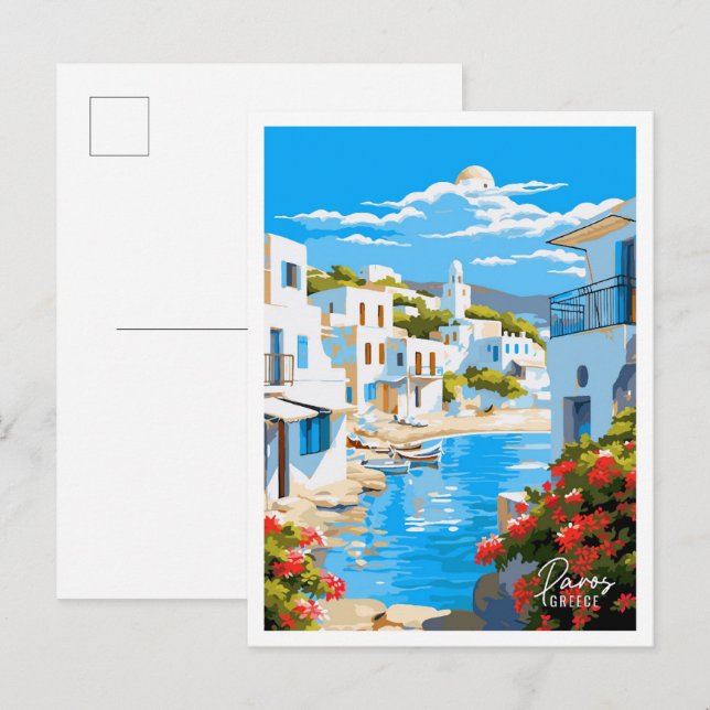Paros Greece Art Vintage Travel Illustration Postkarte (Vorne/Hinten)
