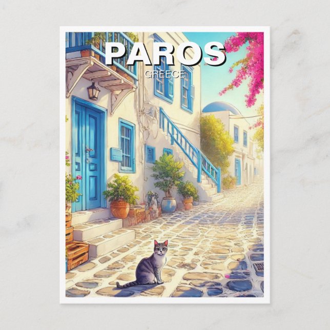 Paros Greece Islands Travel Cat Postkarte (Vorderseite)