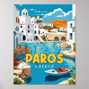 Paros Greece Vintage Reise Illustration Poster